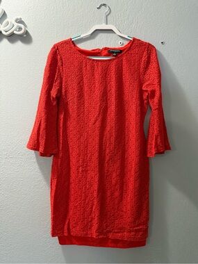 Sharagano Red Lace Bell-Sleeve Dress